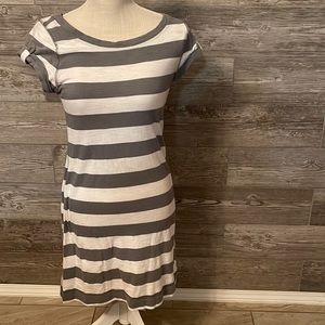 Grey and white striped T-shirt casual dress